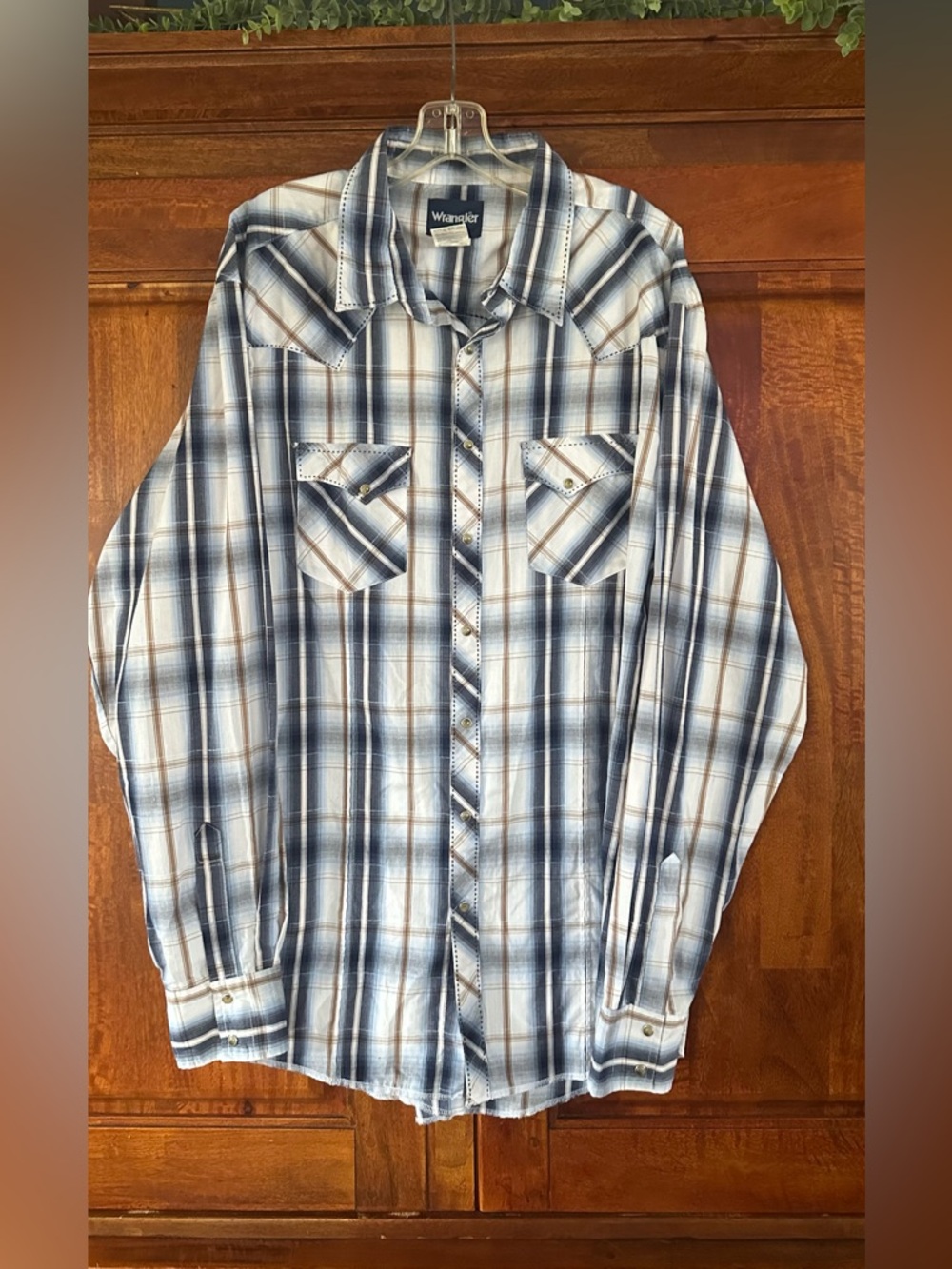 Wrangler Plaid Western Shirt in Blue and Tan